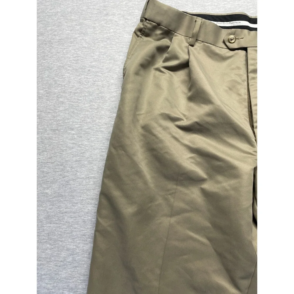 Perry Ellis Portfolio Dress Pants Mens 37x30.5 Tan Pleated Front Cuffed Hem